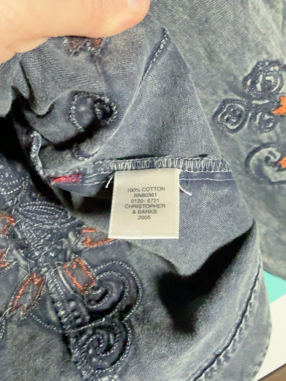Y2K Christopher & Banks M Gray Orange Floral Embroidered Denim Jacket - Picture 4 of 4